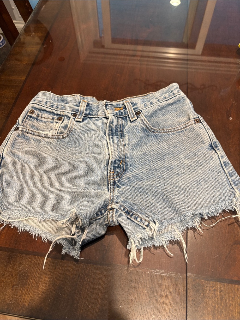 Levi's Light Blue Frayed High-Rise Denim Shorts